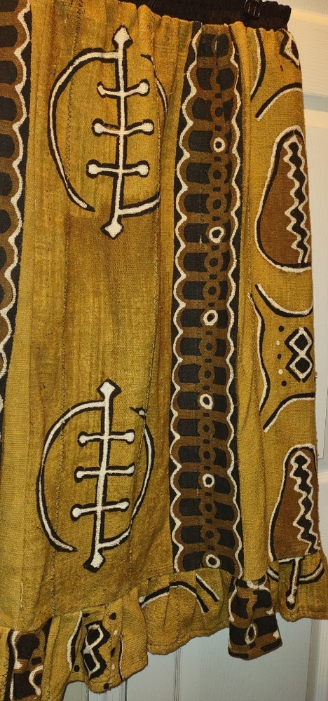 Mud cloth skirt with Adinkra symbols of West Africa